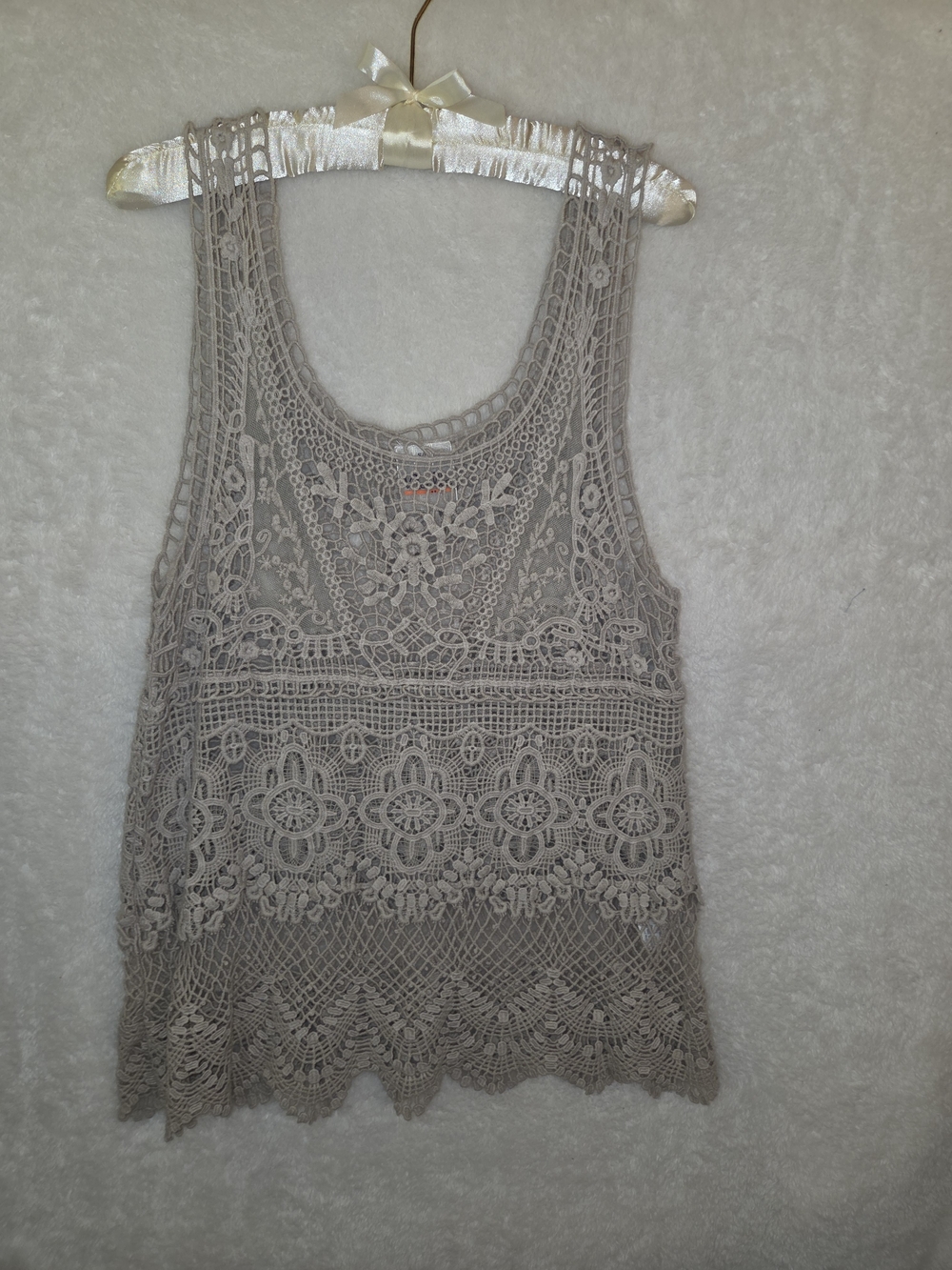 Simply Noelle Vintage Y2K Boho Crochet Lace Tank Top Taupe Flowy Festival Sz S/M